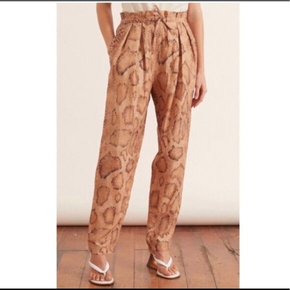 Mara Hoffman Pants - Mara Hoffman Tan Snake Paper Bag Tie Slacks
